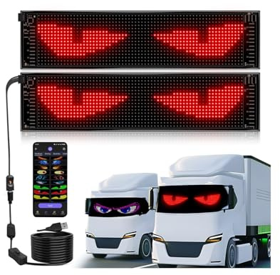 JDVOOTD 2er Set Teufelsaugen Devil Eyes LED Display 59x12cm - Programmierbare Laufschrift mit Auto-Sync, IP65 Wasserdichtes Flexibles Panel für LKW/Auto Frontscheibe + Bluetooth App Steuerung