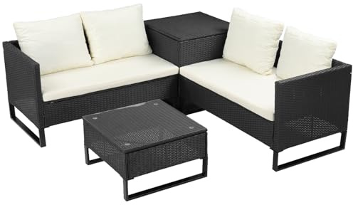 LEADZM Polyrattan Gartenmöbel Set 5-teilig,2 Sofas,Couchtisch,Aufbewahrungsbox,Wetterfest & UV-beständig für Terrasse, Garten, Balkon und Wohnzimmer，Schwarz