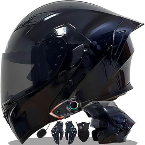 QJWMatic Casco da Moto Integrale con Doppia Visiera, Omologato ECE, con Tecnologia Bluetooth Integrata, Apribile per Uomo E Donna C,XXXL63-64CM
