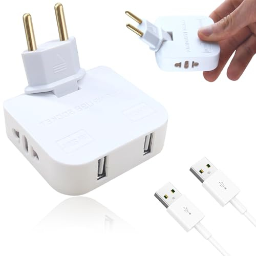 SJACXANM Prise Plate Derriere Meuble, PrisePlate avec 2Prises De 220 V Et 2 USB, 4 in 1 Prise Plate USB Connexion Pivotante à 180°, Multiprise Murale pour Le Voyage Et La Maison
