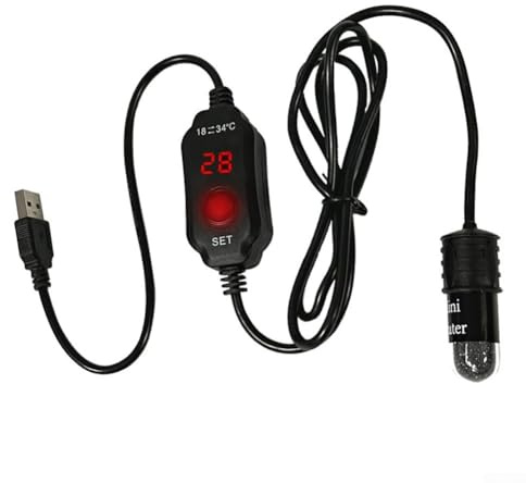 Zilimontt USB Aquarium Fish Tank Heater with Thermostat Control 10W Submersible Heating Rod for Small Tanks up to 2L, Black