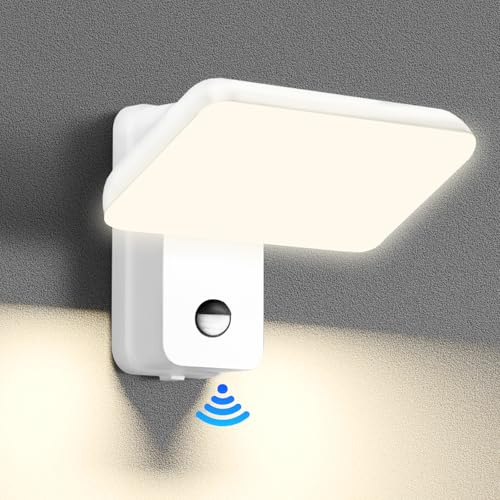 brightower 24W Außenwandleuchte Außenlampe mit Bewegungsmelder,IP65 LED Wandleuchte Außen Aluminium mit Schwenkbar LED Panel,Warmweiß 3000K Außenleuchte für Garten Terrasse (Weiß 1 Stück)
