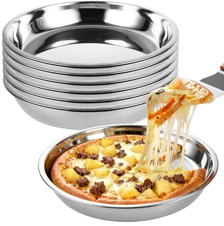 MUXHEL 6 Pack Deep Dish Pizza Pan 8 Inch Stainless Steel Pizza Pan for Oven, Non-Stick & Dishwasher Safe Pizza Tray Pizza Baking Sheet Pizza Plates Pie Pan for Pizza, Pie, Cookie