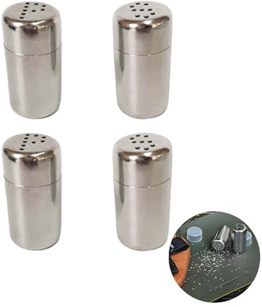 Verazquy 4Pcs Mini Stainless Steel Salt and Pepper Shakers Sets,Stainless Steel Shaker Small Portable Mini Simple Travel Camping S and P Shaped Hole Salt and Pepper Pots Spice Jars Sugar Sets