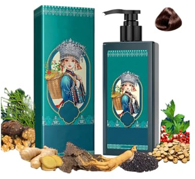 Tinte capilar con extractos vegetales para canas (207 ml), champú para tinte capilar a base de plantas, fórmula suave de larga duración con extractos naturales (Chestnut Brown)