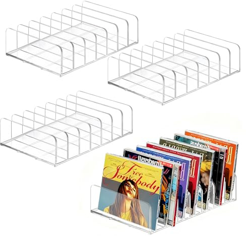 HUSOUE 4 Stück Durchsichtiger CD Halter, Acryl CD Aufbewahrung Regal DVD Ständer Kosmetik Organizer Mehrere Fächer DVD-Aufbewahrungsregal für Kassetten Spielekassetten Bücher Medien Regal