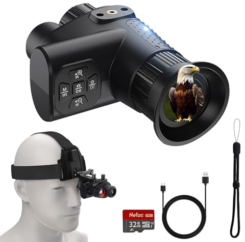 Monoculaire de vision nocturne 4K pour adultes – Appareil de vision nocturne numérique infrarouge avec capteur de lumière étoilée, luminosité IR 7 niveaux, zoom numérique 8× – pour la chasse, la