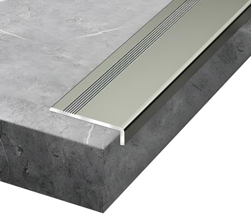 Treppenkantenprofil L-förmige, rutschfeste Treppenkanten-Schutzprofil, 20×4 mm, Aluminium-Treppen-Winkelprofil für Fliesen-/Holztreppen im Innen- und Außenbereich(Champagne,90cm/35 In)