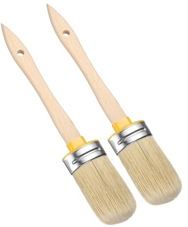 sourcing map 2 Pcs Wax Paint Brushes, 2 x 1.4 Inch Chalk Stencil Brush, Oval PET Fiber Bristle with Wood Handle, Painting Tool for Furniture DIY Home Decor Art Crafts, Yellow