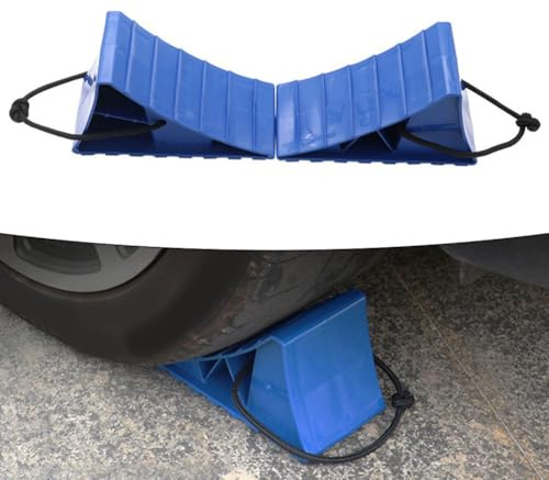 SageFurned Anhänger-Unterlegkeile für Wohnmobile, Reiseanhänger und Bootsanhänger, sichert Reifen bis 66 cm, mit Zugseil, Blau (2er-Pack)