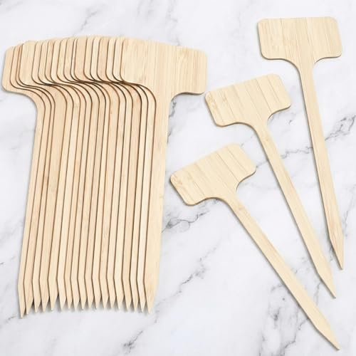 Thinp 20 stycken miljövänliga växtskyltar av trä, 17,8 x 6 cm långa bambu T-formade hållbara växtskyltar trä utomhus väderbeständiga för rum och trädgårdsväxter, blommor, grönsaker, frukt