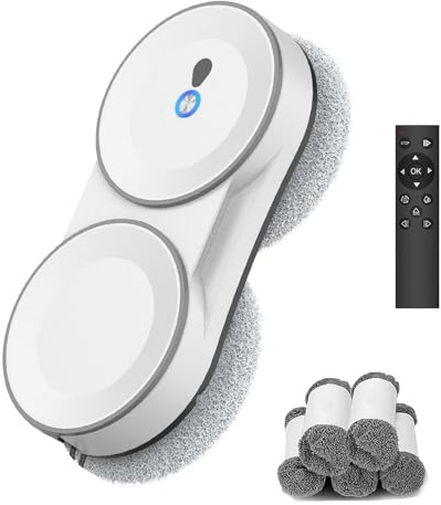 Fensterputzroboter, 5600 Pa Fensterroboter mit Fernbedienung, 3 Reinigungsmodi, mit Automatische Doppel-Sprühfunktion, Intelligente Navigation, mit 60ML Tank, für Glas und Glastüren (Weiß B)