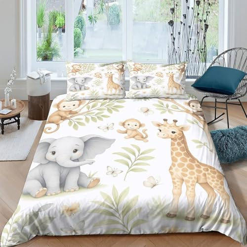 Baby jungle animalscopripiumino microfibra morbida 3 Pezzi stampa di 3D cerniera nascosta Cartoon safari Set Di Copripiumino incluso federe aiosa morbida for adolescenti Super king（260x220cm）