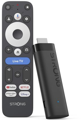 STRONG Leap-Nova-X – TV Stick 4K UHD, 2 GB RAM + 32 GB Memoria, Dolby Vision, HDR10+, Dolby Atmos, Wi-Fi 6, Asistente de Voz, Android 14, HDMI 2.1, Streaming de Más de 5000 Apps