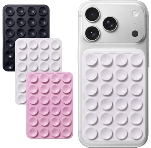 3 Pièces Supports Double Ventouse en Silicone, pour Téléphone Portable, Selfies, Vidéos, Surfaces Lisses, Noir, Blanc, Rose