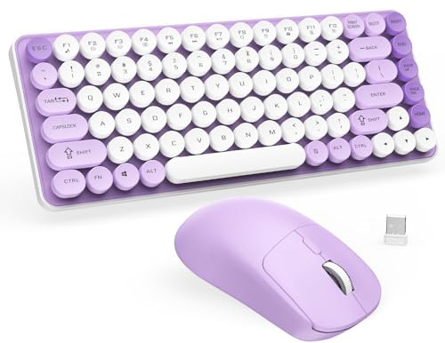 kantaj Wireless Keyboard and Mouse Combo, 75% Compact Retro Keyboard | Purple Cute Typewriter Keyboard with Bluetooth+ 2.4G USB Receiver, 85 Round Keys US Layout, Quiet Typing for PC Laptop Tablet