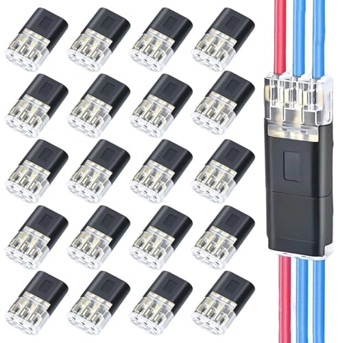 20 Pcs Conectores de Cable Impermeables, Conectores de Cable 3 Pines, Empalme Rápido Sin Pelar, Terminales Eléctricos para Cables 18-22 AWG, LED, Ventilador Techo, Crimpado