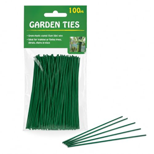 MAR 100 Pack - Strong Wire Garden Plant Ties – 15cm Green Plastic-Coated Twist Ties – Flexible Garden Wire Plant Supports for Tomatoes, Climbing Plants, Trees, Shrubs & Vines