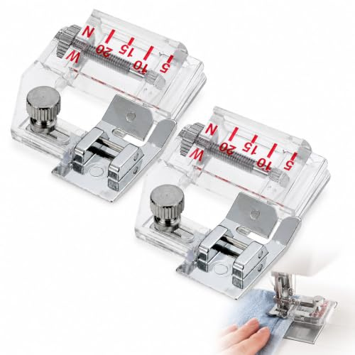 AJKQNMA 2 Stück Verstellbarer Schrägbandeinfasser Nähfuß 5–20mm, Snap-On Einrastfuß aus Metall+ABS, Universal für Brother Singer Janome Juki Haushaltsnähmaschinen