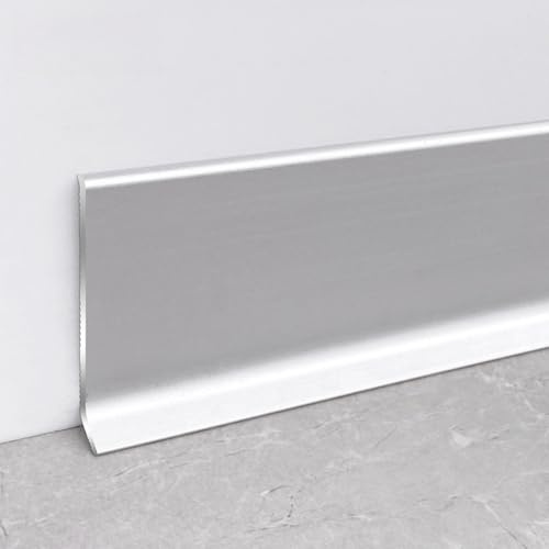 Coayuou Profilé De Plinthe en Aluminium Anodisé 125 Cm – Lot De 4, Bordure De Sol Résistante, Protection Murale Décorative pour Sols Stratifiés, Usage Bureau Et Maison(Silver,8cm)