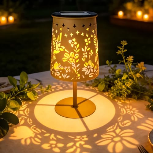 Led Solar Tischleuchte aus Metal Solar Tischlampe Outdoor Orientalische Lampe Solarlampen für Außen Tisch Wasserdicht Solarleuchte Tisch Tischlampe für Innen Außen Balkon Garten (B)