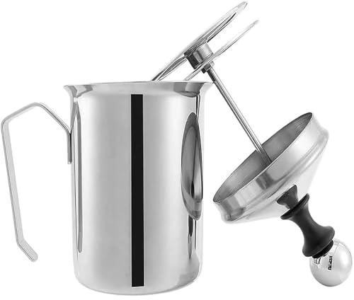 Aevorine 500ml Batidoras espumadoras de Leche manuales,Acero Inoxidable Leche Manual Frother Doble Colador para Espuma de Leche Capuchino o Expreso Macchiato
