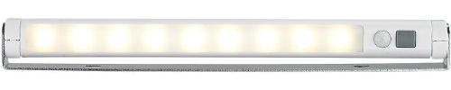 Lunartec Lichtleiste kabellos: Schwenkbare LED-Lichtleiste, PIR-Bewegungsmelder, 9 SMD-LEDs, warmweiß (Treppenbeleuchtung ohne Strom, Treppenbeleuchtung ohne Kabel, Treppenlicht batteriebetrieben)