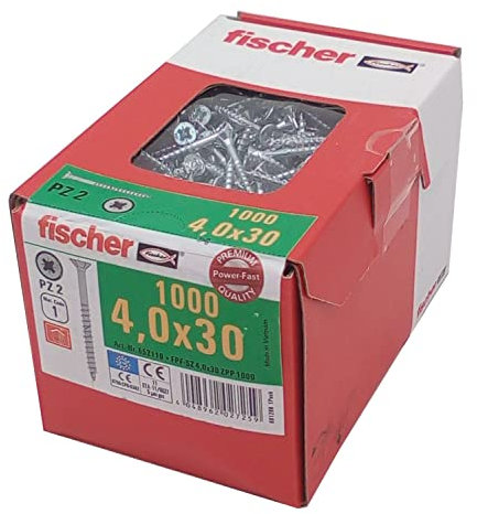 Fischer Power-Fast, 4 x 30, Senkkopf TG PZ, verzinkt, blau, 652110, 1000 Stück