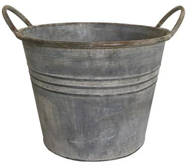 zeitzone Zinktopf Pflanztopf Zink Blumentopf Zinkeimer Rund mit Griffen Landhausstil 19cm
