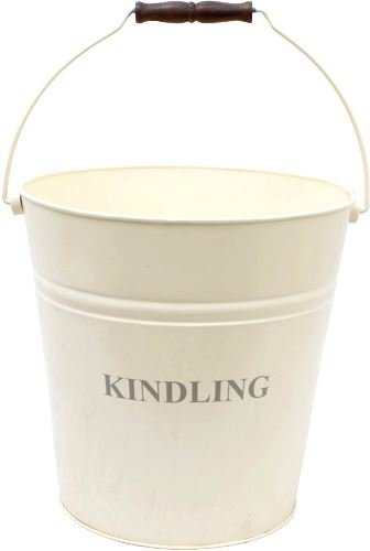 Black Country Metal Works Ivory Kindling Bucket with Lid - Great Fireside Accessory!