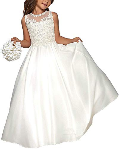 Hengyud First Holy Communion Dresses Lace Flower Girls Dress for Wedding