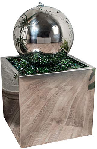 Köhko® Springbrunnen Ø 38 cm mit LED-Beleuchtung in eckigen Edelstahlbecken Höhe ca. 80 cm hochglanzpoliert 21015 Gartenbrunnen aus Edelstahl