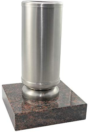 Kunst-Art-Köhl Grabvase aus Edelstahl EVSL1 montiert auf einem Granitsockel (Matt, Aurindi)