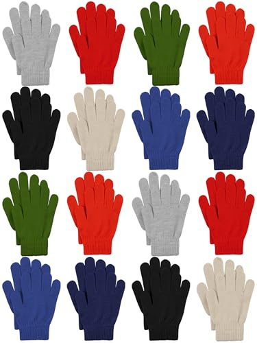 Cooraby 16 Pairs Adult Winter Knitted Magic Gloves Full Fingers Stretchy Warm Gloves for Men, Women or Teens (Medium, Mixed Colors C)