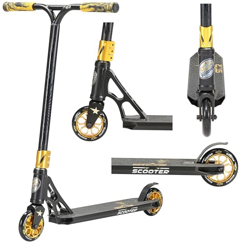 STAR SCOOTER Patinete de Acrobacias Profesional Patineta Freestyle Stunt Scooter para niños y niñas a Partir de 8 años | 110 mm Edición Pro HIC | Negro Oro