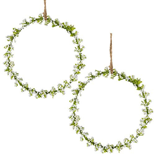 matches21 Schleierkraut Ring Blumenreif Dekoration weiß grün Fensterdekoration Frühlingsdekoration Fensterhänger 2er Set Ø 11 cm