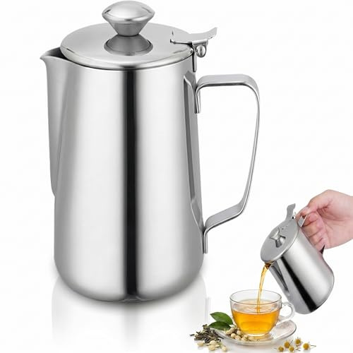 BESTonZON Edelstahl Milchkännchen Mit Deckel 350Ml Milchschaumkännchen Für Barista Kaffee Espresso Cappuccino Latte Art Staubdichter Aufbewahrungsbecher Rostfrei