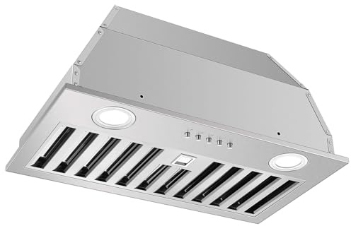 JOEAONZ Range Hood Insert 20 Inch 600 CFM Stainless Steel, Ducted/Ductless Convertible Ultra-Quiet Built-in Kitchen Exhaust Hood with Dishwasher-Safe Filter, 3-Speed & Dual LEDs Efficient Lighting