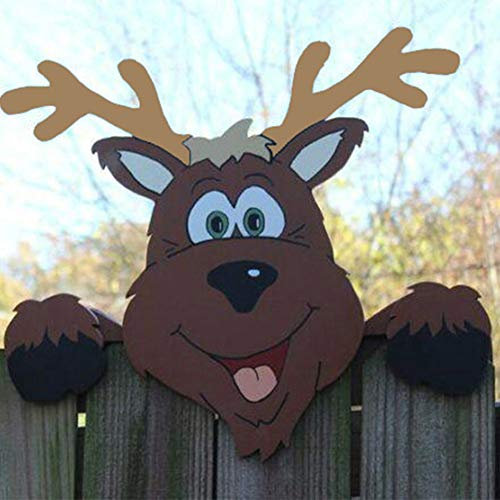 ISAKEN Weihnachtsschmuck Weihnachts-Yard-Schilder Weihnachtsmann Rentier Schneemann Garten Zaun Peeker Ornamente Elch Hexe Vogel Skelett Weihnachten Thema Zaundekoration Außendekoration, 30×40cm