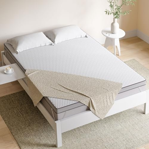 OWLLIGHT Mattress Topper King, 3 Inch Egg Crate Memory Foam King Mattress Topper, CertiPUR-US Certified Dual Layer Gel Infused, Removable & Washable Soft Cover, Relieve Pressure Points