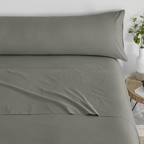 Donegal Collections - Juego de Sabanas 90x190 Verde Grisáceo - Sabanas Cama 90 - Ropa de Cama Completa Bajera, Encimera y Funda Almohada - Sábanas Tacto Extrasuave Fabricado en España