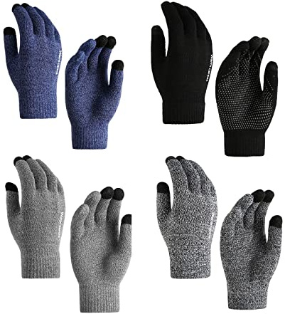 TAGVO 4 Paire Gants d'hiver à Écran Tactile Femme et Homme,Tricotés Gants de Travail antidérapants en Polaire Chaude élastique pour Homme,Gants Tricoté Chauds pour Escalade Travail Loisir Cadeau