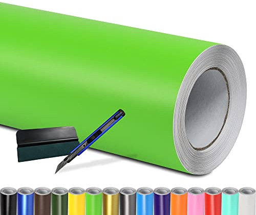 Folindo Autofolie Grün Matt (12€/m²) - 200 x 152 cm – Selbstklebende Auto Lackschutzfolie mit Luftkanal Technik – Blasenfreie Auto Folierung inkl. Rakel & Cutter – Car Wrapping Folie