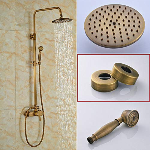 Shower System Brass Antique Rain Shower Mixer Tap Single Handle Outdoor Shower Mixer Brass Rainfall Shower Mixer With Hand Shower,Antique Brass D,02(Antique Brass D) Good