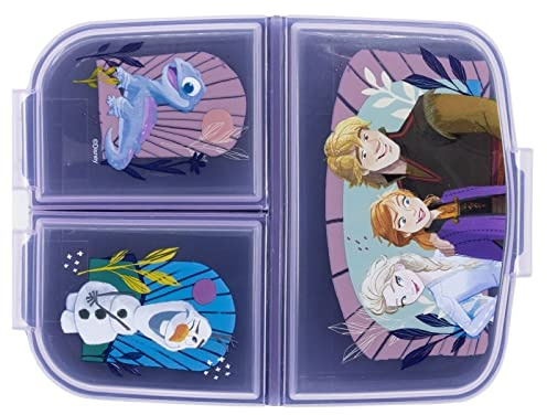 OM SUPPLIES Disney Frozen - Lonchera reutilizable con 3 compartimentos múltiples para niños, escuela, incluye juego de 12 lápices de tamaño medio (congelado)