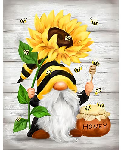 NAIMOER Gnomes Diamond Painting, 5D Zwerge mit Sonnenblumen Diamant Painting Kits Bilder für Erwachsene, Biene Diamant Malerei Thanksgiving Diamond Painting Kinder Bilder Set 30x40cm