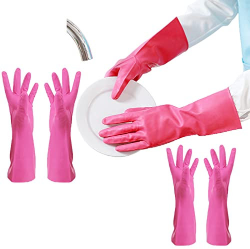 FCSHFC 3 Pairs Non-Slip Rubber Gloves Reusable Cleaning Gloves, Dishwashing Gloves Kitchen Washing Up Gloves for Household (Color : Pink, Size : M)