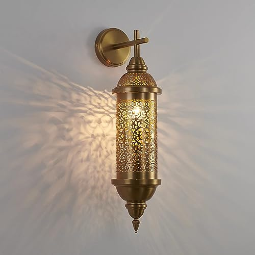 Fiunkes Turkish Moroccan Wall Sconce Lamp, Vintage Hand Carved Metal Wall Light, 24Inch Height Wall Mounted Porch Light for Home,Villa, Kitchen, Restaurant