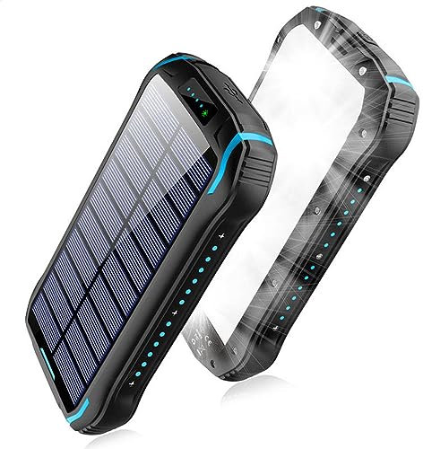 WTHOME Power Bank Multifunzionale Impermeabile all'aperto 26800mAh PD18W Power Bank Solare a Carica Rapida con Torcia elettrica,Blue