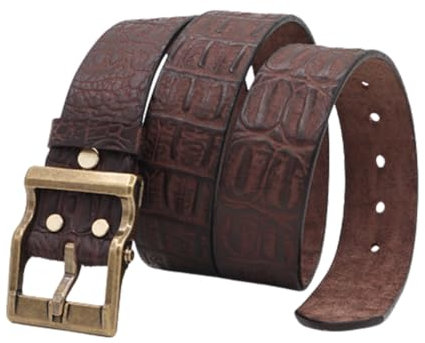 NALANY Gürtel Aus Vollleder Mit Krokoprägung 3,8cm Leder-Gürtel Für Damen Herren,Handgefertigt, Mit Messingschnalle, Modischer Und Klassischer Jeansgürtel(130cm/51, Coffee)